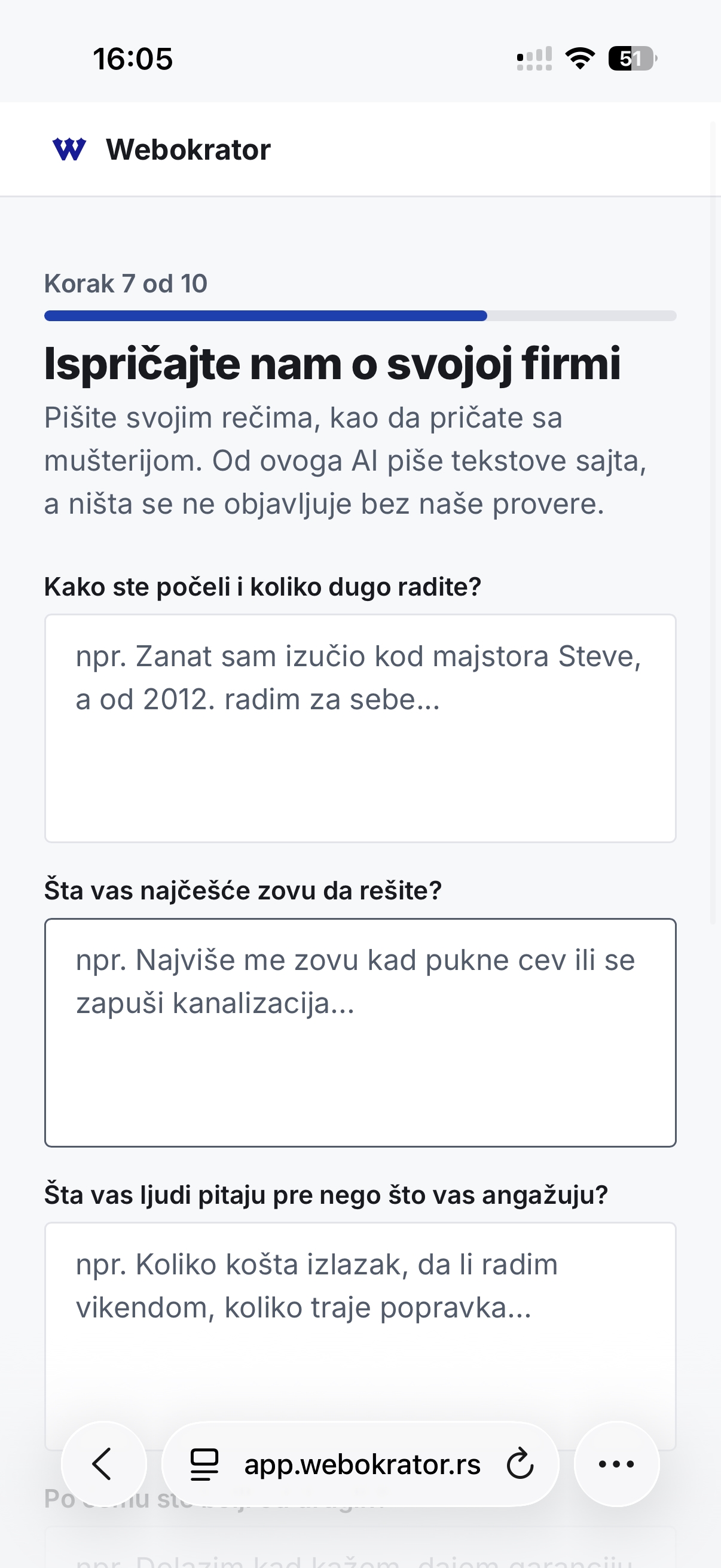Wizard korak 7: četiri pitanja o firmi